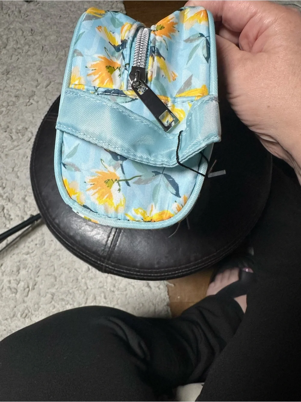 Jones New York Blue Floral Travel Cosmetic Pouch with Yellow Accents